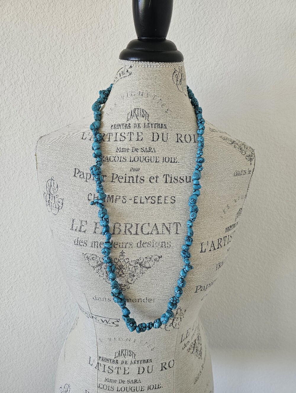 Vintage Chunky Turquoise Dyed Howlite Nugget Statement Necklace 37"